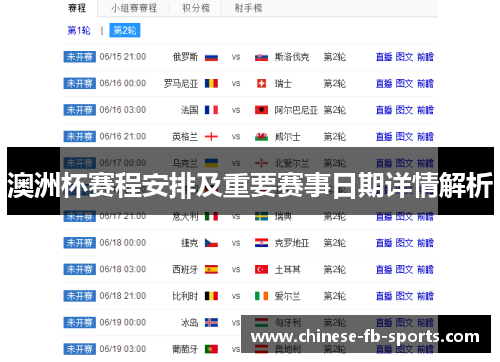 澳洲杯赛程安排及重要赛事日期详情解析 澳洲杯赛程安排及重要赛事日期详情解析